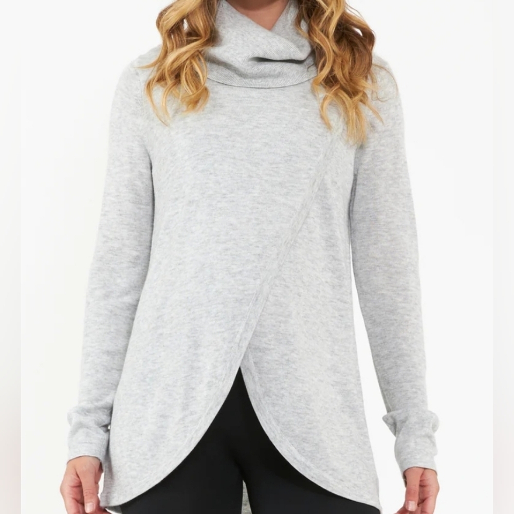 Ripe - Grey Cross Over Cowl Neck Maternity Long-Sleeve Nursing Knit - Large